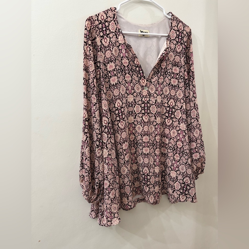 Show me your Mumu - Jamie Tunic Pink and Black Floral Blouse - size small